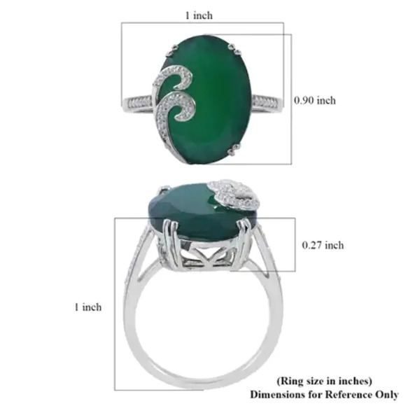 Green Onyx and White Zircon Ring In 925 Sterling Silver - Picture 8 of 8
